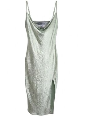 Justify Sage Green Satin Cowl Neck Midi Dress - Size Large - Side Slit